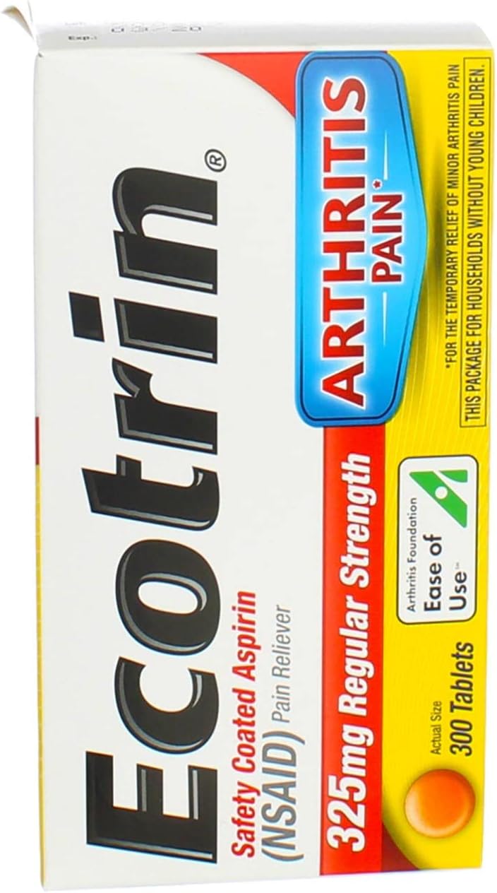 Ecotrin Regular Strength Aspirin, Arthritis Pain Relief, 325Mg Regular Strength, 300 Safety Coated Tablets