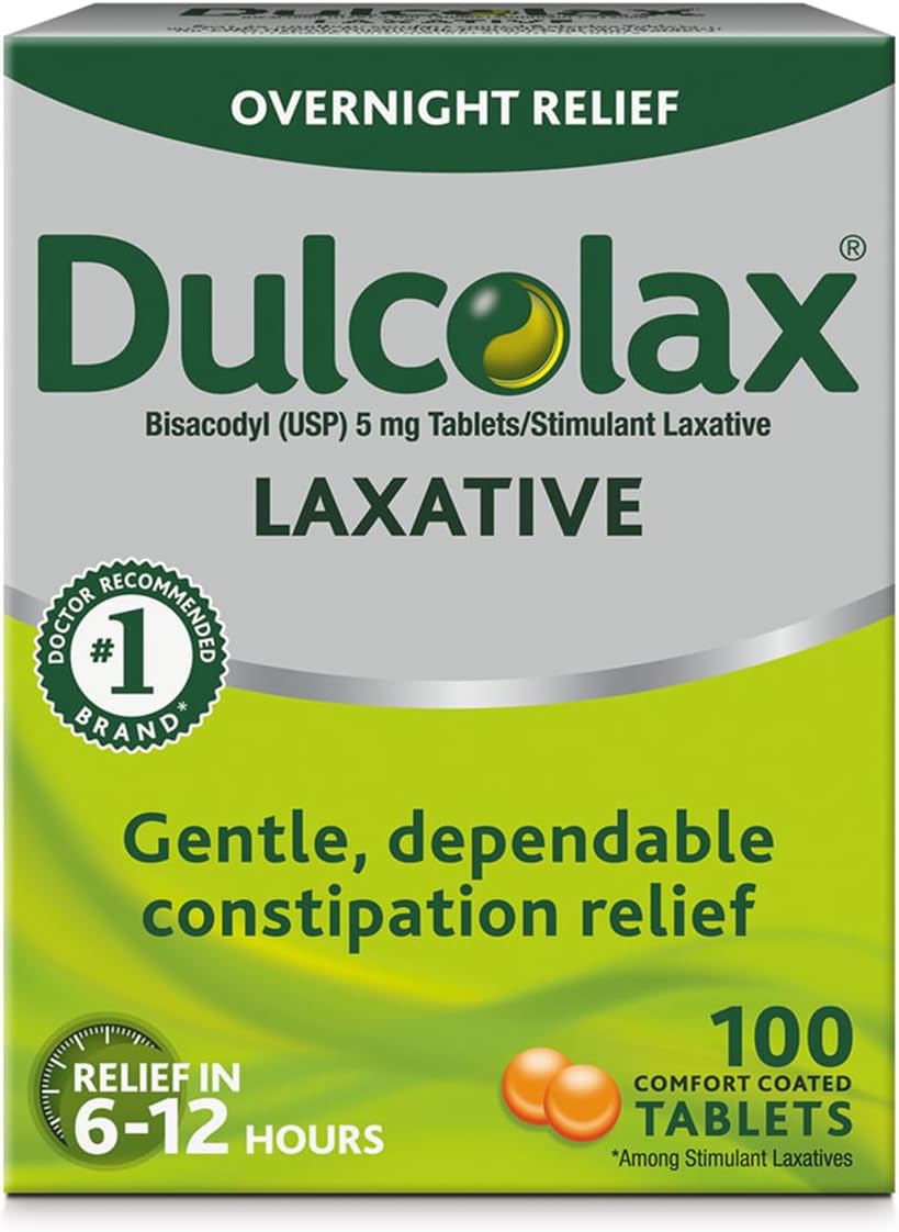 Dulcolax Stimulant Laxative Tablets (100 Count) Gentle Overnight Constipation Relief, Bisacodyl 5mg