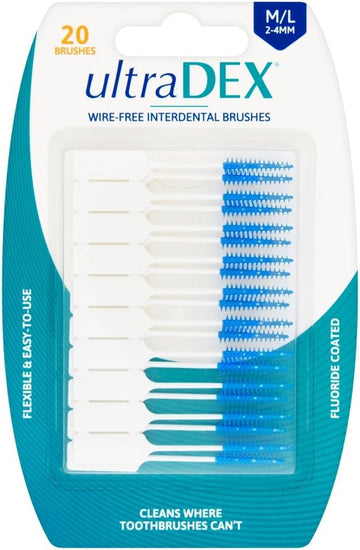 Ultradex Wire Free Interdental Brush, Wire Free Flexible Floss Aid, Fluoride Coated, Medium/Large 40 Pack White