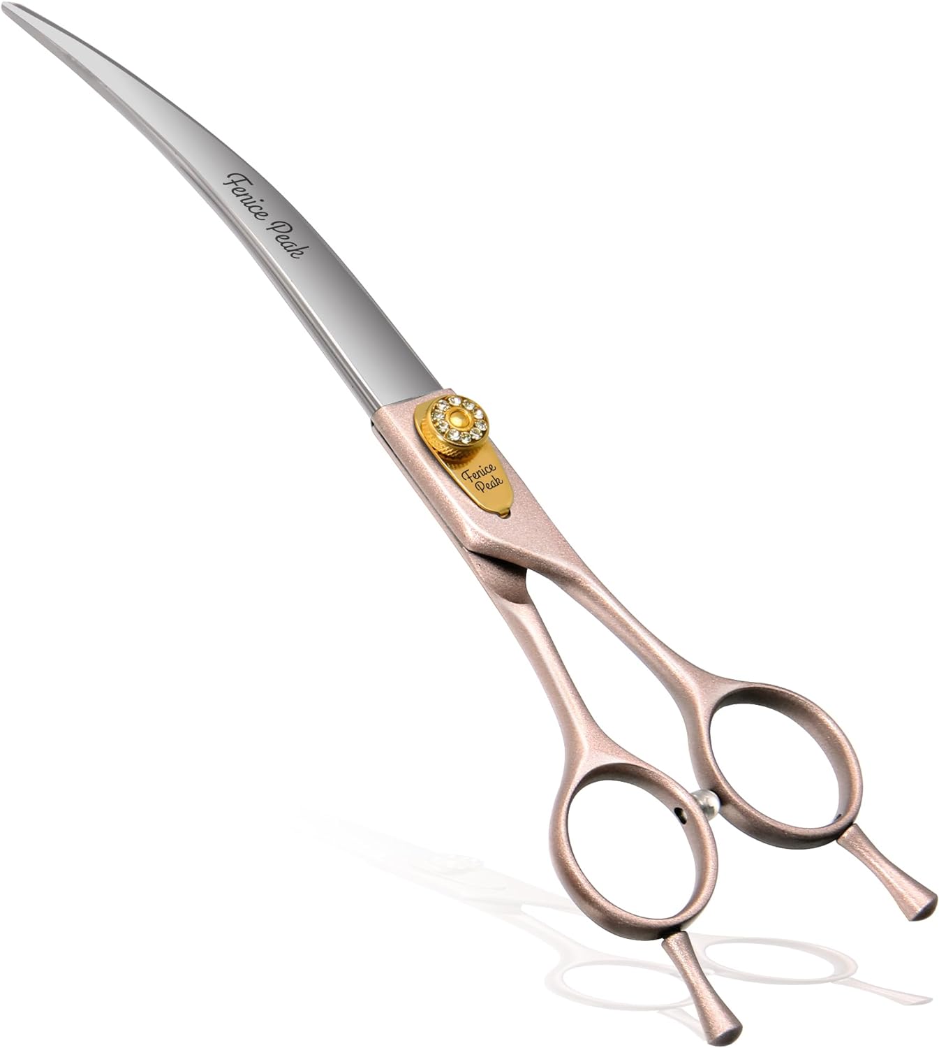 Fenice Peak Professional Curved Dog Grooming Scissors 7'' Rose Gold 440C Stainless Steel Pet Cutting Shears Safety Trimming Shearing for Dogs Cats