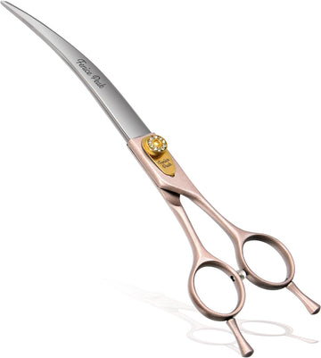 Fenice Peak Professional Curved Dog Grooming Scissors 7.5'' Rose Gold 440C Stainless Steel Pet Cutting Shears Safety Trimming Shearing for Dogs Cats