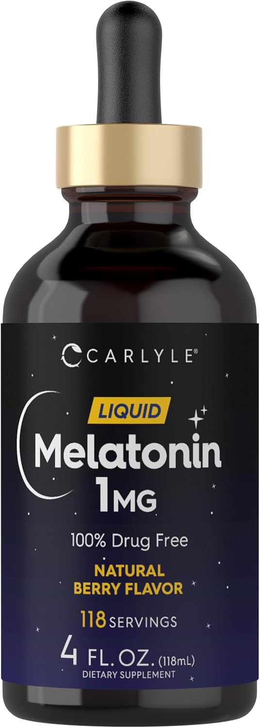 Carlyle Melatonin Liquid 1Mg | 4 Fl Oz Drops | Berry Flavor | Non-Gmo, Vegetarian Supplement