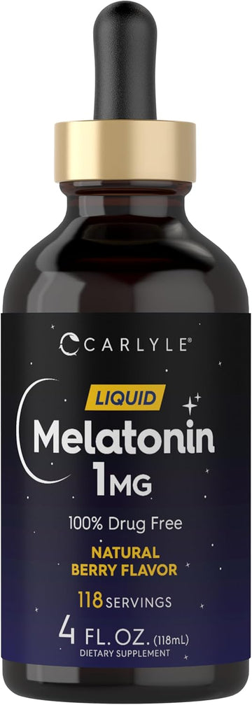 Carlyle Melatonin Liquid 1Mg | 4 Fl Oz Drops | Berry Flavor | Non-Gmo, Vegetarian Supplement