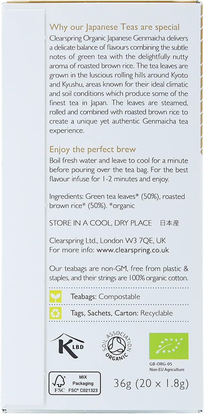Clearspring Organic Japanese Genmaicha - 20 Tea Sachets : Amazon.co.uk: Grocery