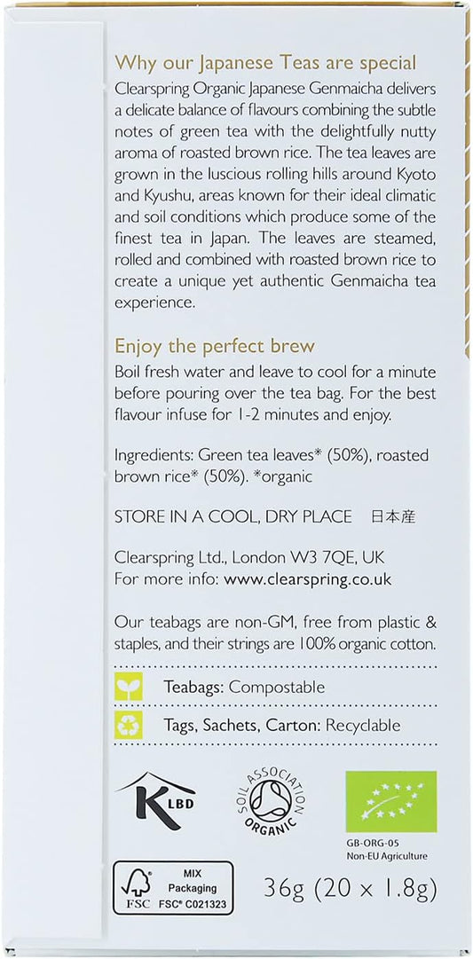 Clearspring Organic Japanese Genmaicha - 20 Tea Sachets : Amazon.co.uk: Grocery