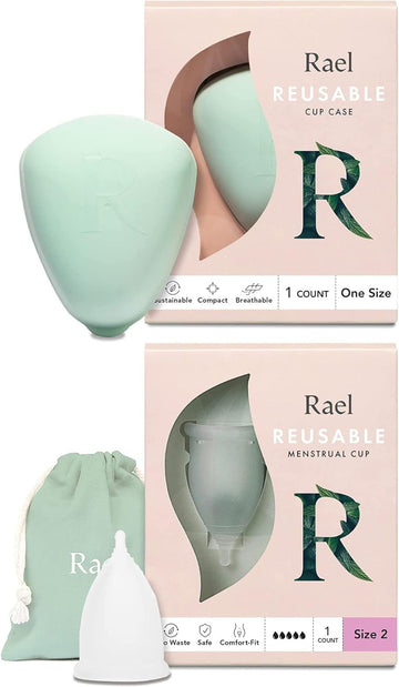 Rael Reusable Bundle - Reusable Menstrual Cup Case (One Size) & Reusable Cup for Heavy Flow (Size 2)