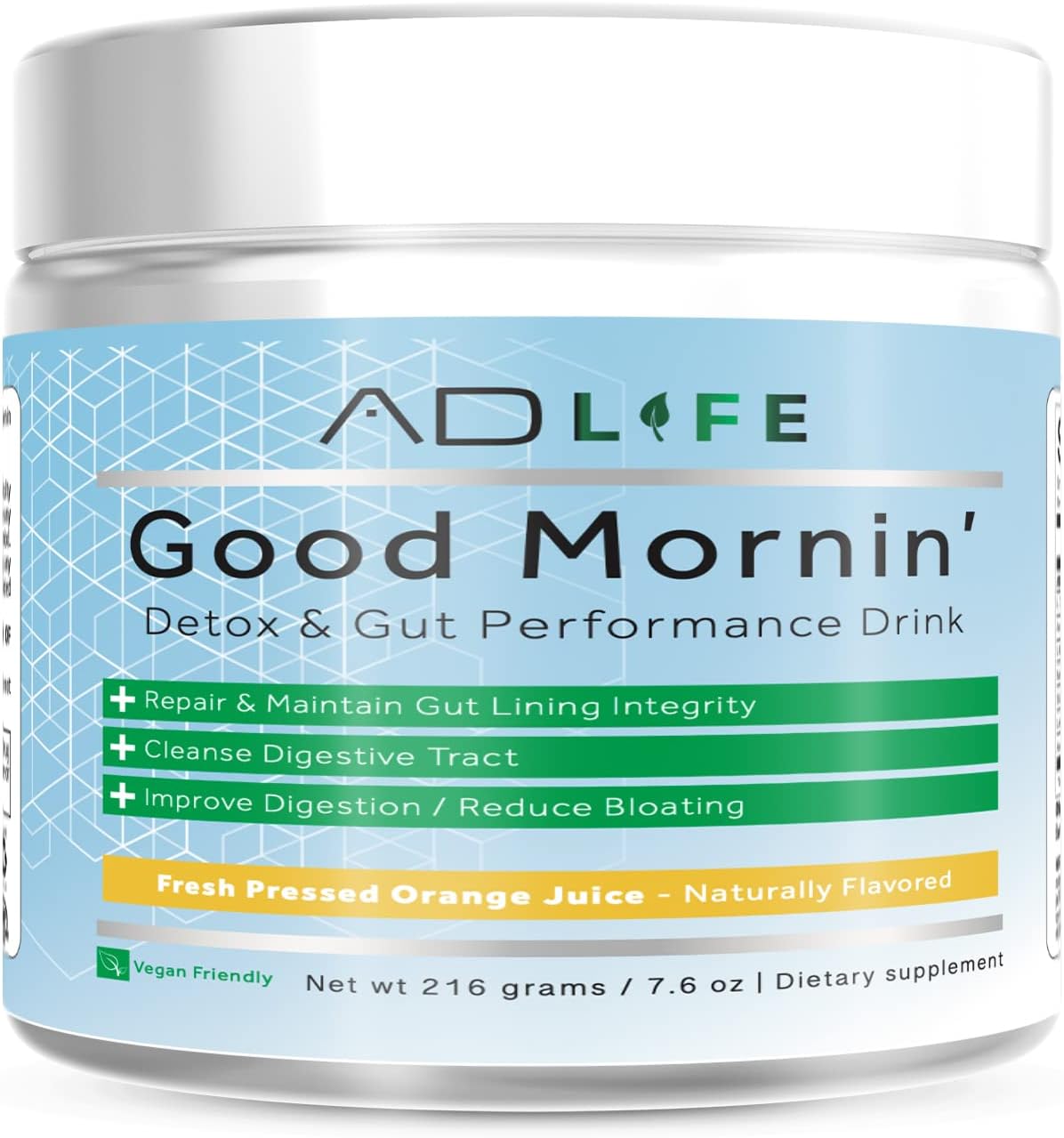 Project Ad Life Good Morning Detox And Performance Drink, Naturally Flavored And Formulated With L-Glutamine, Apple Cider Vinegar, And Aloe Vera (24 Servings, Fresh Pressed Orange Juice)