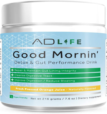 Project Ad Life Good Morning Detox And Performance Drink, Naturally Flavored And Formulated With L-Glutamine, Apple Cider Vinegar, And Aloe Vera (24 Servings, Fresh Pressed Orange Juice)