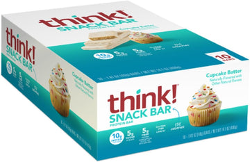 Think! Protein Bars With Chicory Root For Fiber, Digestive Support, Gluten Free With Whey Protein Isolate, Cupcake Batter, Snack Bars Without Artificial Sweeteners, 1.4 Oz (10 Count)