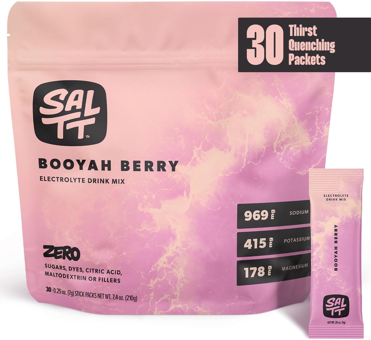 Saltt Electrolytes Powder Flavored Drink Mix - Booyah Berry - 30 Hydration Packets - Magnesium, Potassium, Sodium, Trace Minerals - Zero Sugar & Gluten Free - Travel Essentials - By Keto Chow