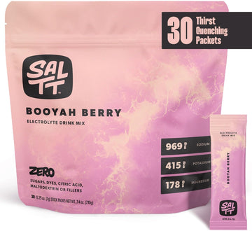 Saltt Electrolytes Powder Flavored Drink Mix - Booyah Berry - 30 Hydration Packets - Magnesium, Potassium, Sodium, Trace Minerals - Zero Sugar & Gluten Free - Travel Essentials - By Keto Chow