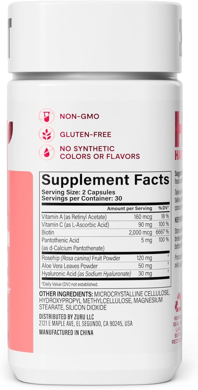 HABIT Hair, Skin & Nails Supplement 2 Pack (120 Capsules) - New Look, Supports Skin Hydration, Hair & Nail Strength, Biotin 2000mcg, Vitamin A & C, Hyaluronic Acid, Rosehip, Vegan, Non-GMO : Health & Household