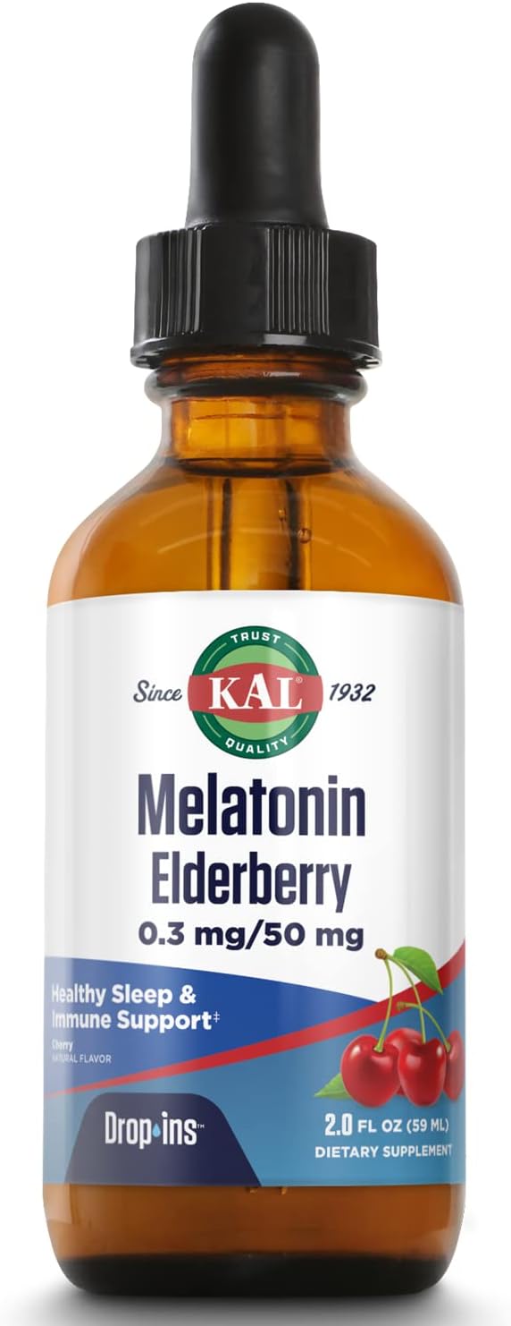 KAL 0.3 Mg Melatonin Cherry Elderberry Dropins, 2 Fluid Ounce