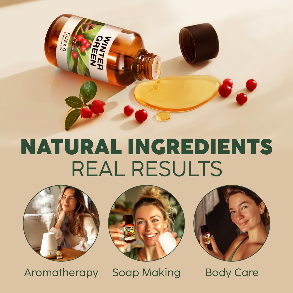 Kukka Wintergreen Essential Oil - 100% Pure Natural Wintergreen Oil for Body Comfort Diffuser DIY Soap Making Scent - Fresh Minty & Crisp for a Refreshing Aromatherapy Experience (0.34 Fl Oz) : Health & Household