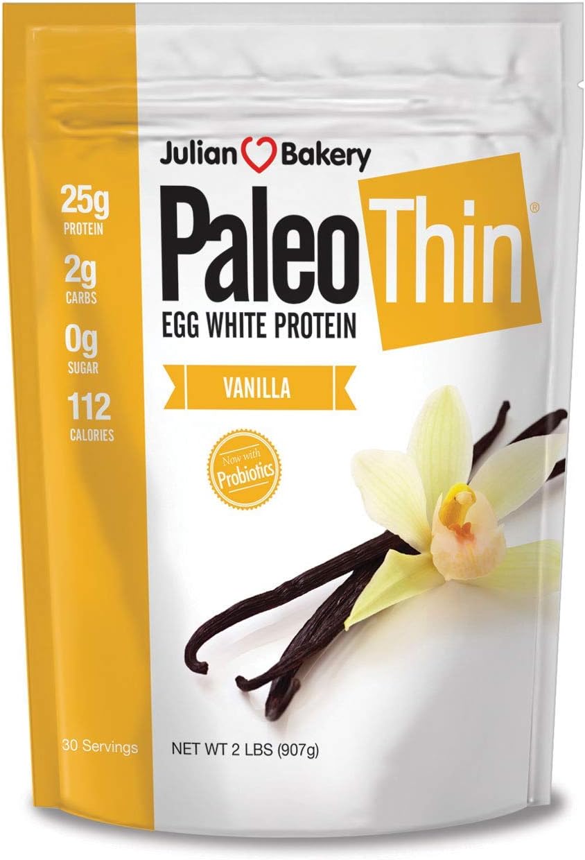 Julian Bakery Paleo Thin Protein Powder | Vanilla | Egg White | 21G Protein | 3 Net Carbs | Soy-Free | 1.92 Lbs | 30 Servings
