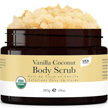 Organic Vanilla Coconut Sugar Scrub for Body Polish, Exfoliating Body Scrub Exfoliator & Foot Scrub, Body Exfoliator for Women Exfoliation, Sugar Scrubs for Women & Men