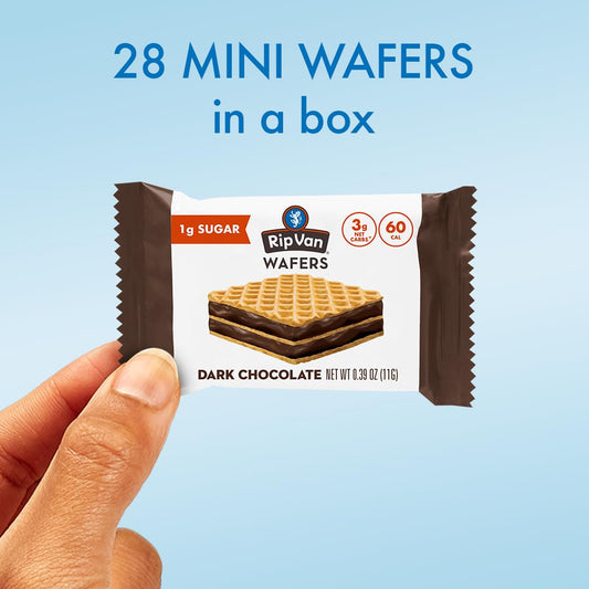 Rip Van Dark Chocolate Mini Wafer Cookies - Healthy Low Sugar Snack - 28 Count