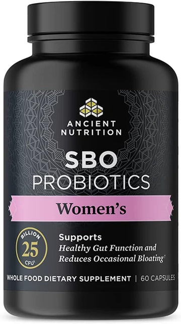 Probiotics For Women By Ancient Nutrition, Sbo Probiotics Women'S 60 Ct, Digestive And Immune Support, Bloating Relief For Women, Gluten Free, Superfoods Blend, 25 Billion Cfus