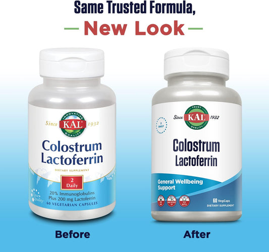 Kal Colostrum Lactoferrin, 20% Immunoglobulins | Lactoferrin & Beta Glucan | Healthy Immune Support | 30 Serv | 60 Caps
