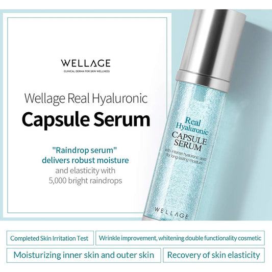 Wellage Real Hyaluronic Capsule Serum 30Ml (1.01 Oz.), Highly Enriched Hyaluronic Acid Raindrop Serum, Moisturizing With Milk Collagen And Aqua Ceramide, Wrinkle Improvement, Skin Elasticity