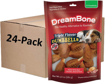 Dreambone Triple Flavor Dumbbells With Chicken 10 Count, Rawhide-Free Chews For Dogs (Pack Of 24)