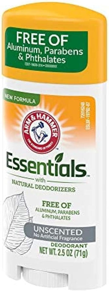 Arm & Hammer Essentials Natural Deodorant, Unscented 2.5Oz (Packaging May Vary)