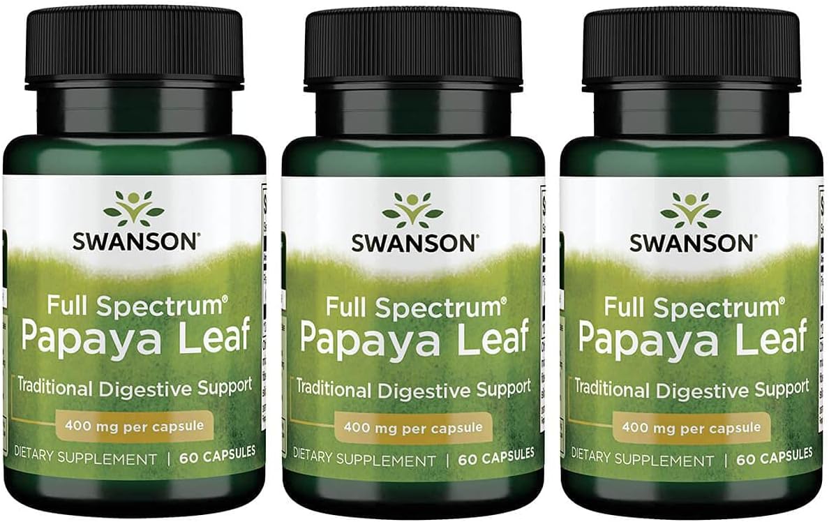 Swanson Full Spectrum Papaya Leaf - Herbal Supplement Promoting Digestive Health '&' Gi Tract Support - Natural Formula Overall Wellness - (60 Capsules, 400Mg Each) 3 Pack