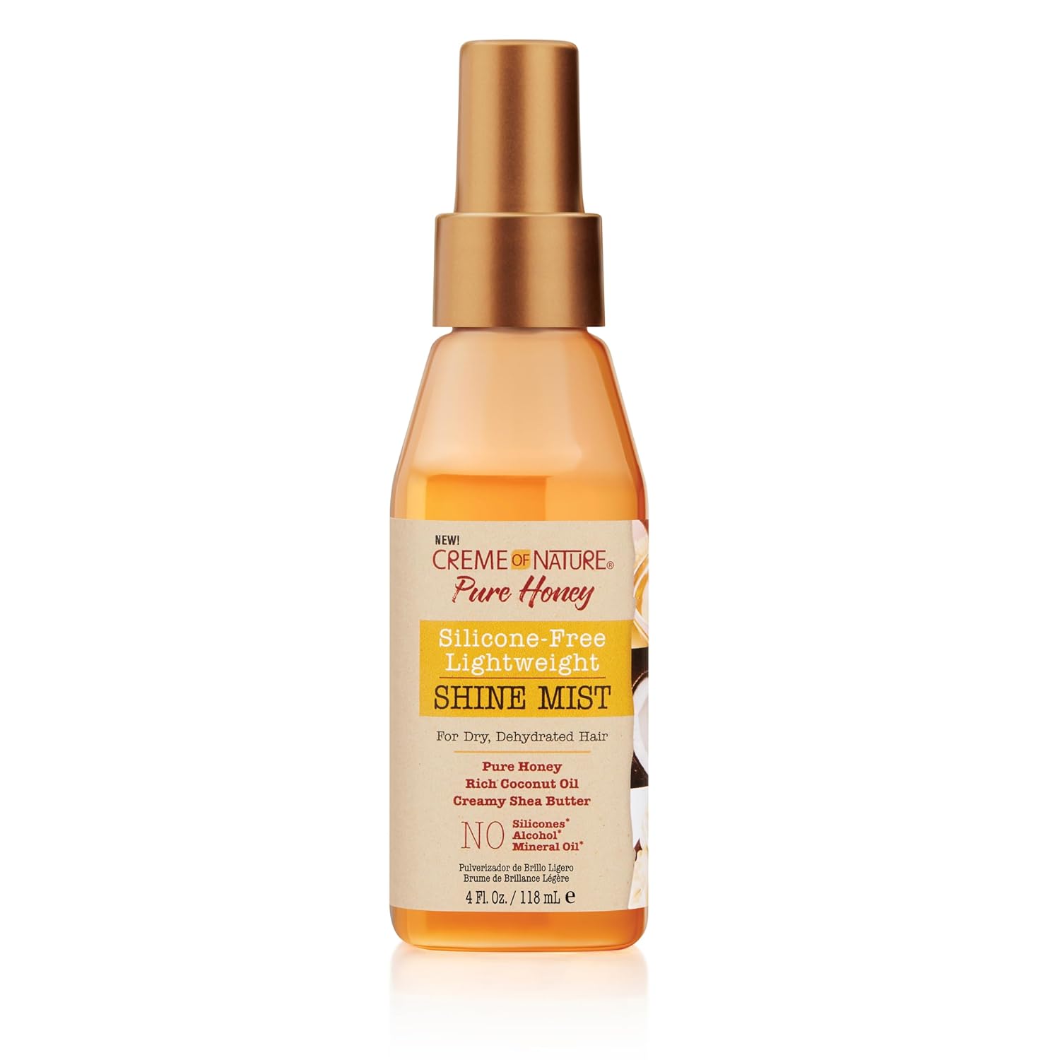 CREME OF NATURE Pure Honey Silicone-Free Lightweight Shine Mist for Dry, Dehydrated Hair, 4 Fl Oz (Pack of 1) : Beauty & Personal Care