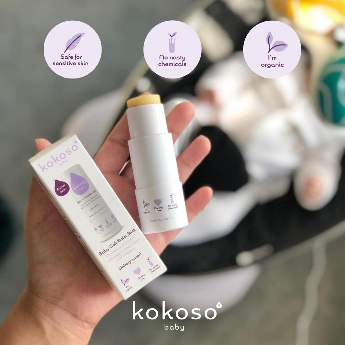 Kokoso Baby Soft Balm Stick, Organic Lavender, Great for Dry Hands, Sore Lips and Chapped Cheeks, Protects Dribbly Chins and Soothes Dribble Rash, 100% Natural & Organic Ingredients, 13g : Amazon.co.uk: Baby Products