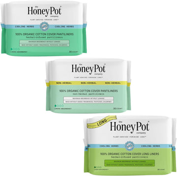 The Honey Pot Company - Herbal Panty Liners For Women - Everyday, Long, & Heavy Liners Bundle - Infused W/Essential Oils For Cooling Effect & Organic Cotton Cover - Feminine Care - Fsa & Hsa Eligible