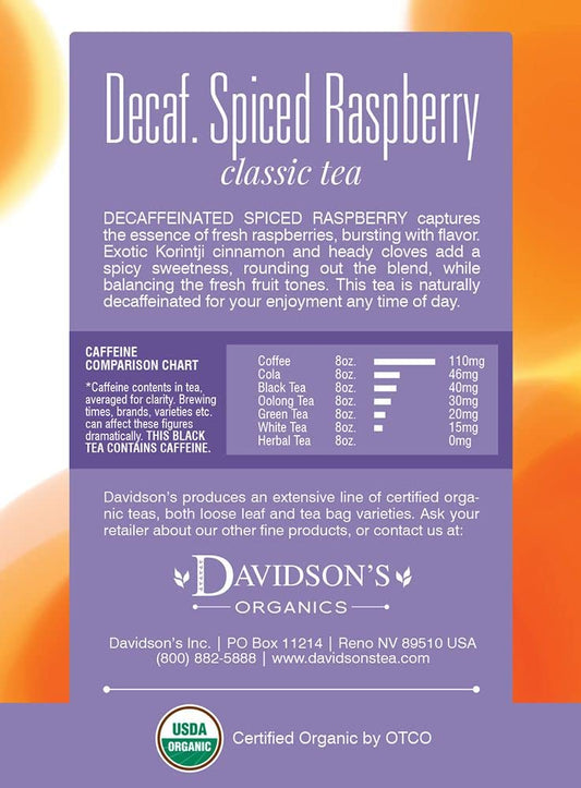 Davidson'S Organics, Decaffeinated Spiced Raspberry, 8-Count Tea Bags, Pack Of 12