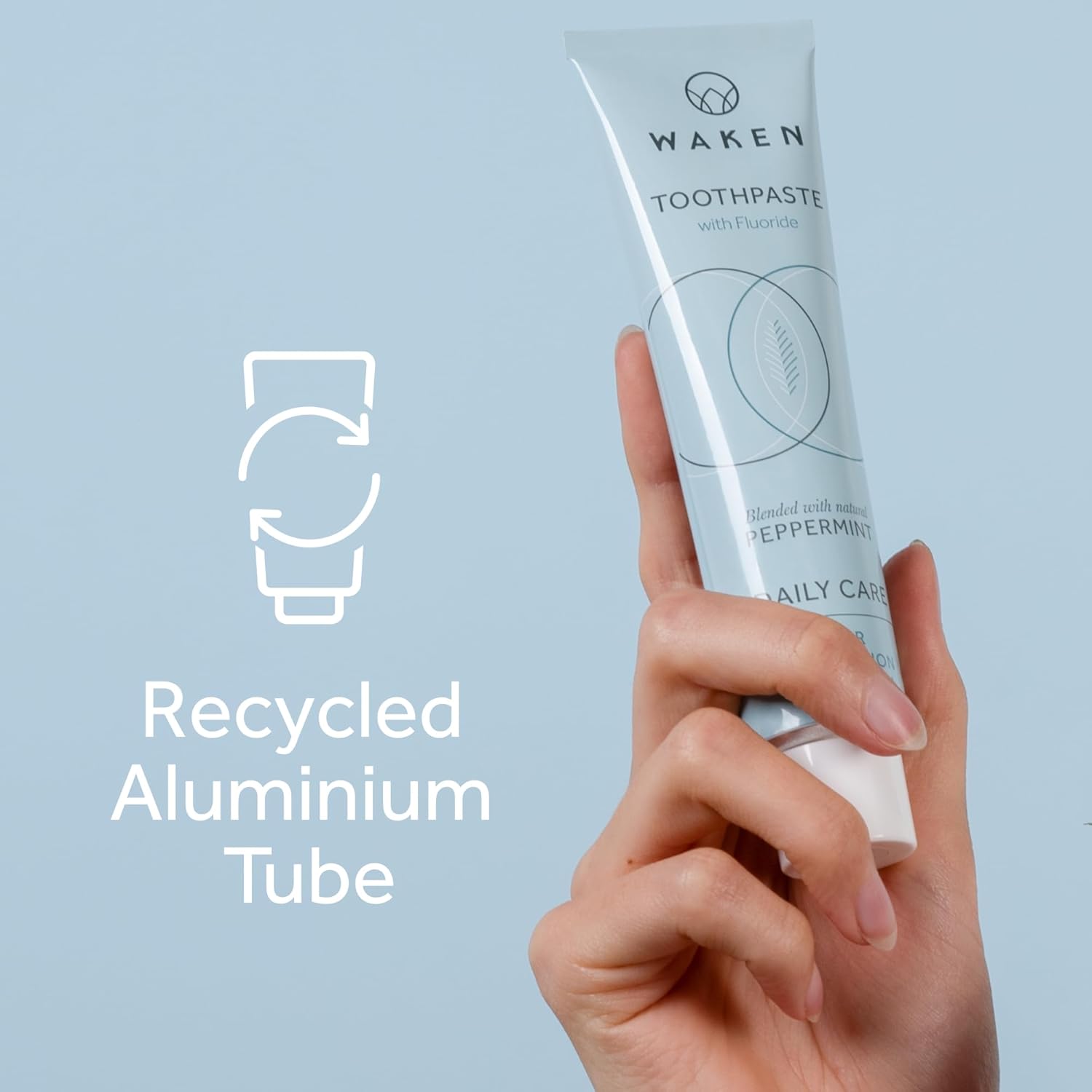 Waken, Peppermint Fluoride Toothpaste, Helps protect against cavities and reduce plaque, No Artificial Colours, Thoughtful Packaging, Recycled Aluminium Tube, Vegan Toothpaste, 75ml : Amazon.co.uk: Health & Personal Care