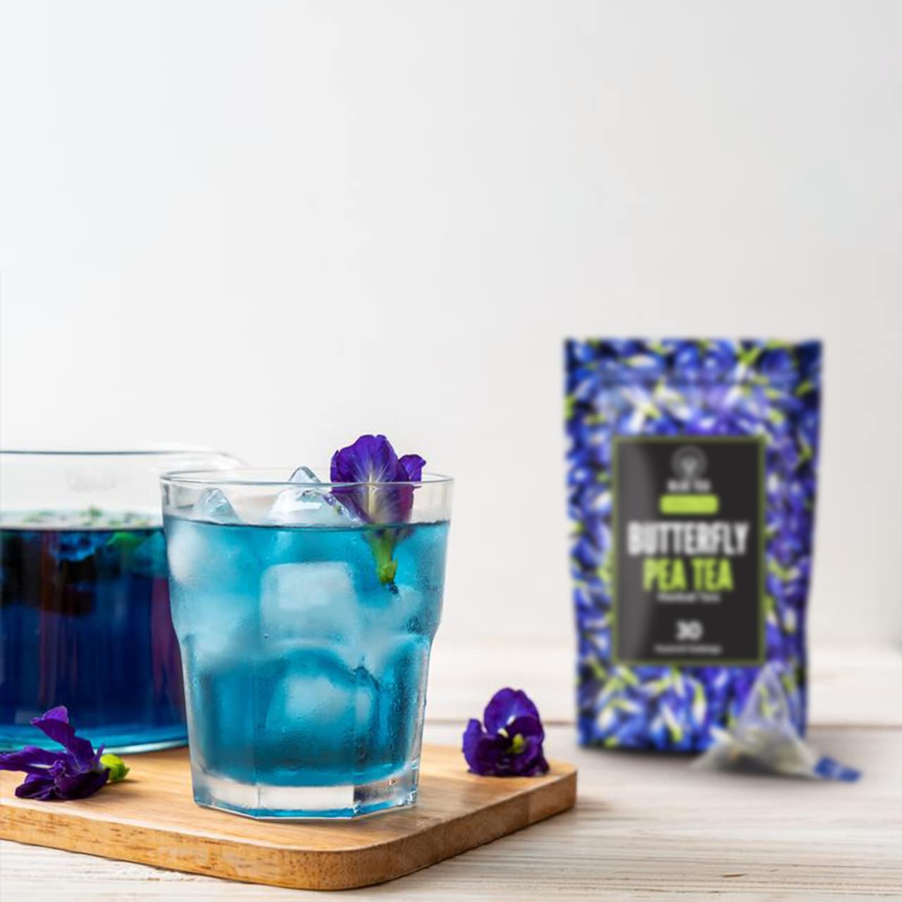 Blue Tea - Butterfly Pea Flower Tea - Ginger - 10 Count - Plant Based Tea Bag || Detox Tea || Herbal Tea - Caffeine Free - Flower Based - Vegan - Non-Gmo - Non-Bitter | Ziplock Pack