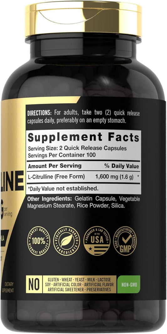 Carlyle L Citrulline Capsules 1600Mg | 200 Count | Advanced Athlete Formula Non-Gmo, Gluten Free Supplement