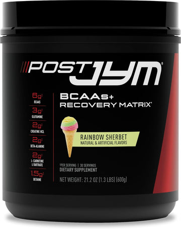 Jym Supplement Science Post Jym Active Matrix Rainbow Sherbet Amino Recovery Powder Pure Creatine Hcl, Bcaa’S, Glutamine, Carnitine, Betaine, Taurine For Strength, Repair, Performance 30 Servings
