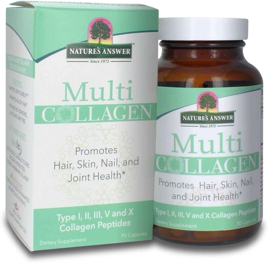 Nature'S Answer  Multi Collagen Capsules Types I, Ii, Iii, V & X Food Source Collagen Peptides Promotes & Supports Hair, Skin, Nail And Joint Health Non Gmo | Pasture Raised | Cage Free