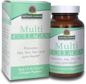 Nature'S Answer  Multi Collagen Capsules Types I, Ii, Iii, V & X Food Source Collagen Peptides Promotes & Supports Hair, Skin, Nail And Joint Health Non Gmo | Pasture Raised | Cage Free