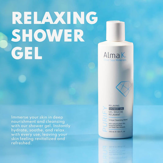 Alma K Relaxing Shower Gel - Nourishing Women And Men'S Body Wash - Skincare With Dead Sea Minerals, Avocado Oil - White Tea And Neroli Scent - 8.4 Oz