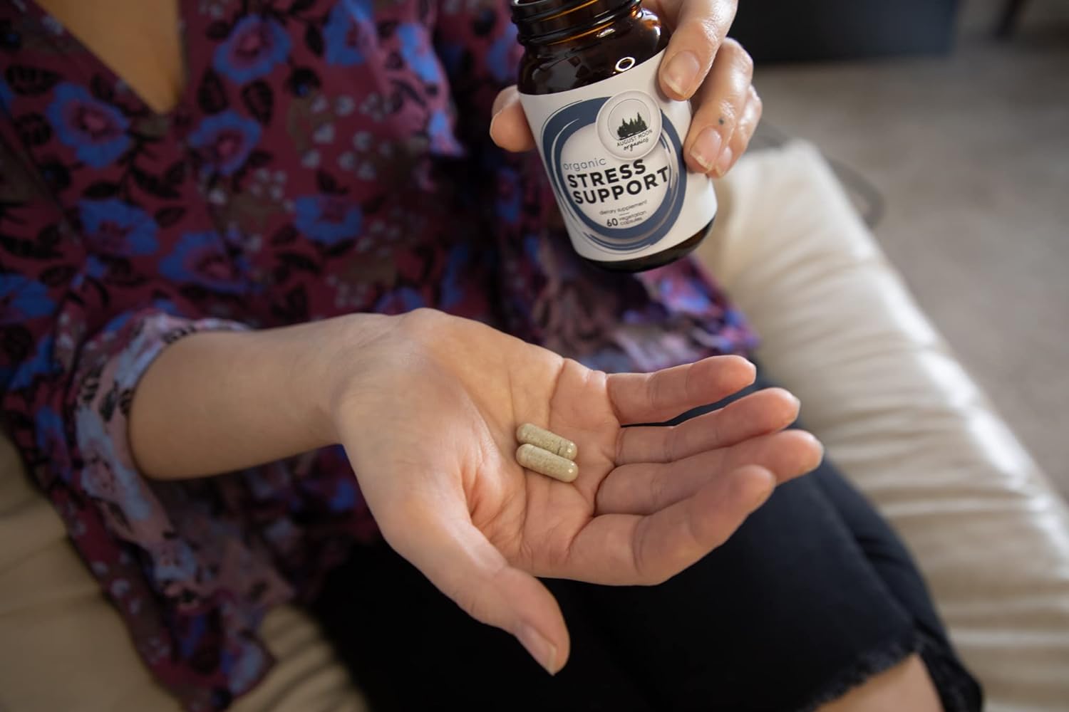 August Moon - Organic Stress Support - 60 Vegan Capsules in a Glass Bottle - 30 Day Supply : Health & Household