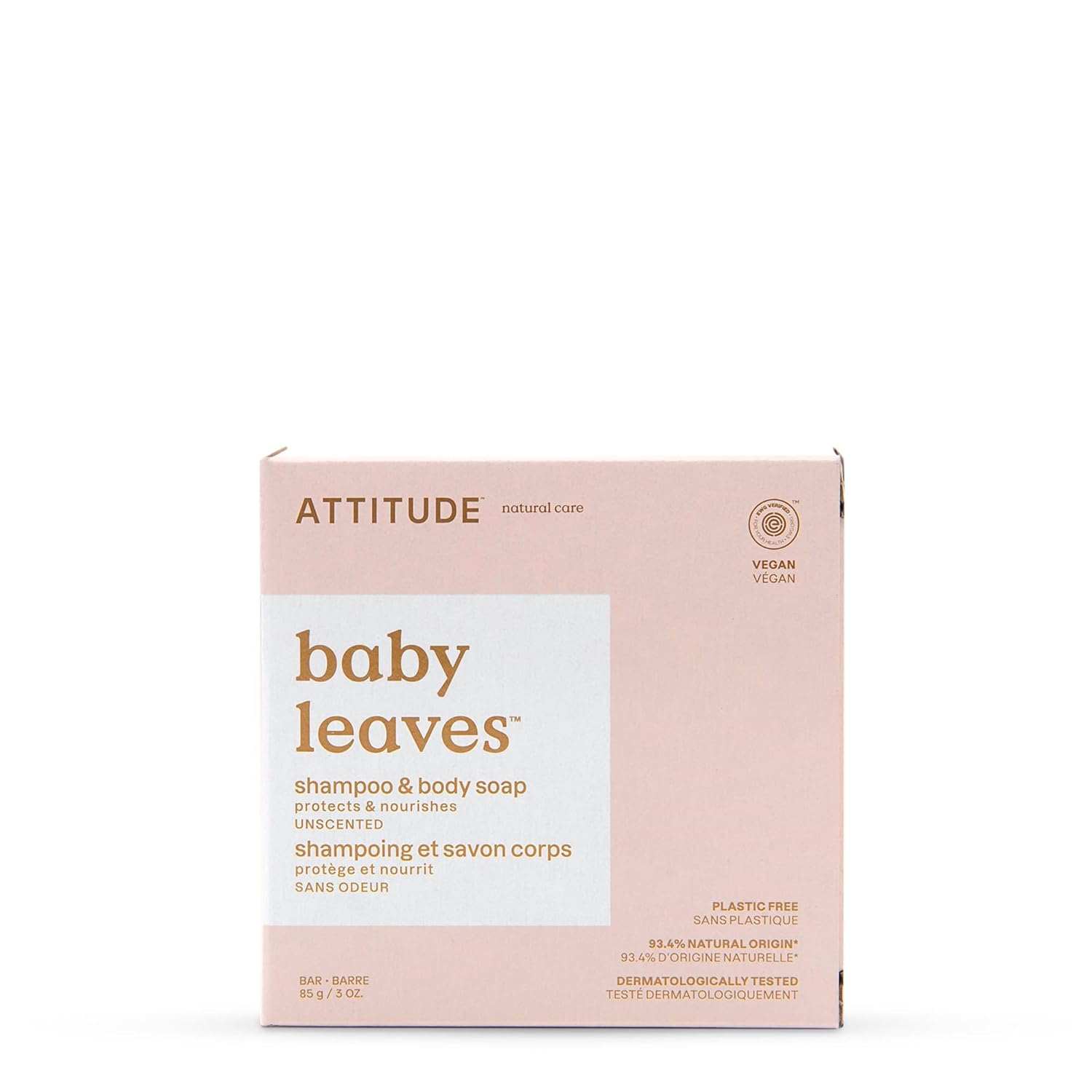 Attitude Baby Plastic-Free Shampoo And Body Soap Bar, Ewg Verified, Dermatologically Tested, Vegan, Unscented, 3 Ounces