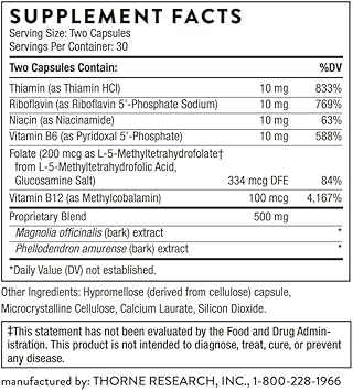 Thorne Craving And Stress Support (Formerly Relora Plus) - 5-Mthf, B Vitamins, Folate, And Plant Extracts To Support Sleep, Cravings, And Stress - 60 Capsules - 30 Servings