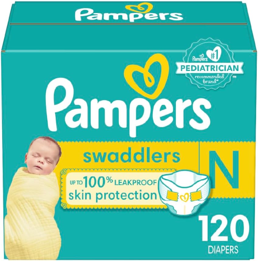 Pampers Swaddlers Diapers Newborn - Size 0, 120 Count, Ultra Soft Disposable Baby Diapers