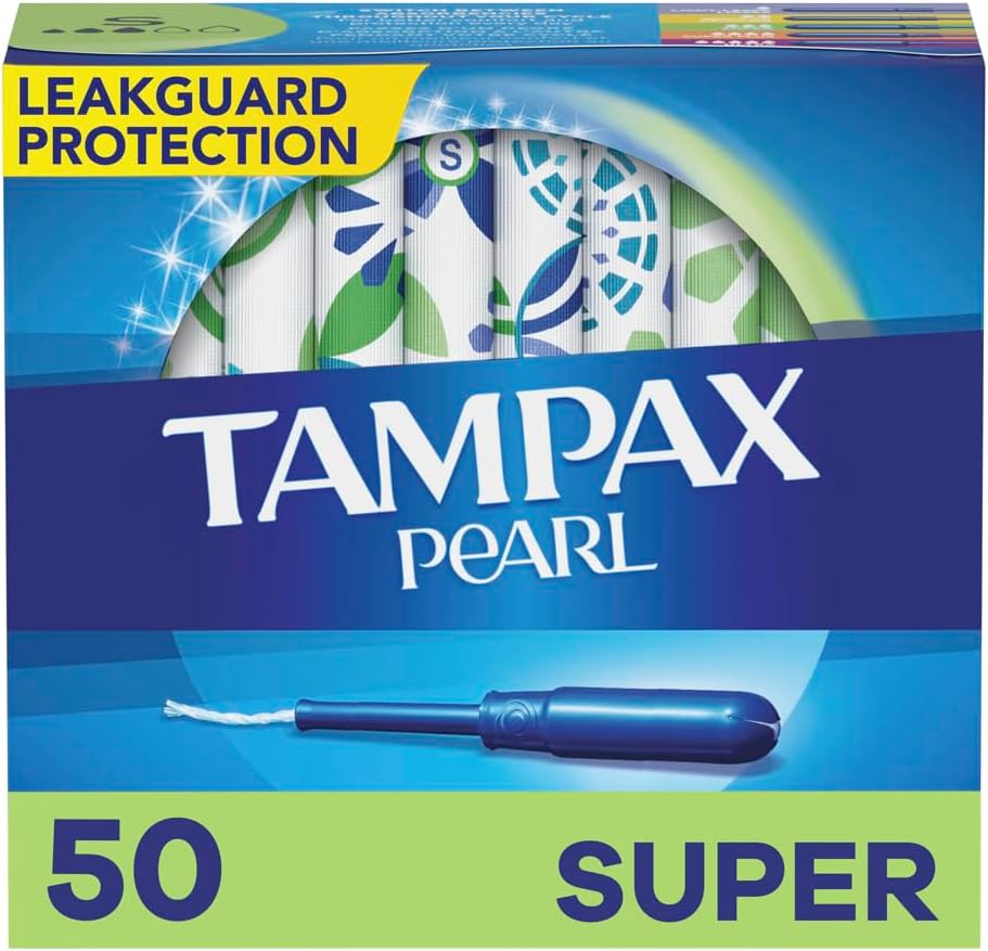 Tampax Pearl Tampons Super Absorbency, With Leakguard Braid, Unscented, 50 Count