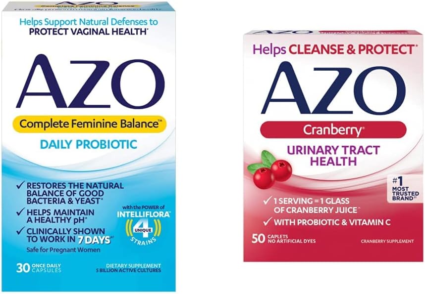 Azo Complete Feminine Balance Daily Probiotics For Women, 30 Count & Cranberry Urinary Tract Health Supplement, 50 Count