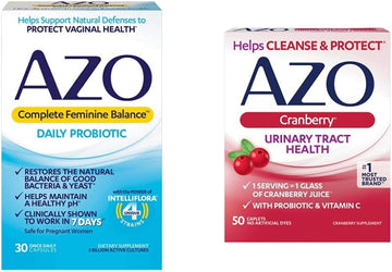 Azo Complete Feminine Balance Daily Probiotics For Women, 30 Count & Cranberry Urinary Tract Health Supplement, 50 Count