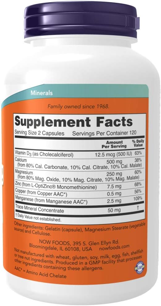 NOW Supplements, Cal-Mag with Zinc, Copper, Manganese and Vitamin D, 240 Capsules
