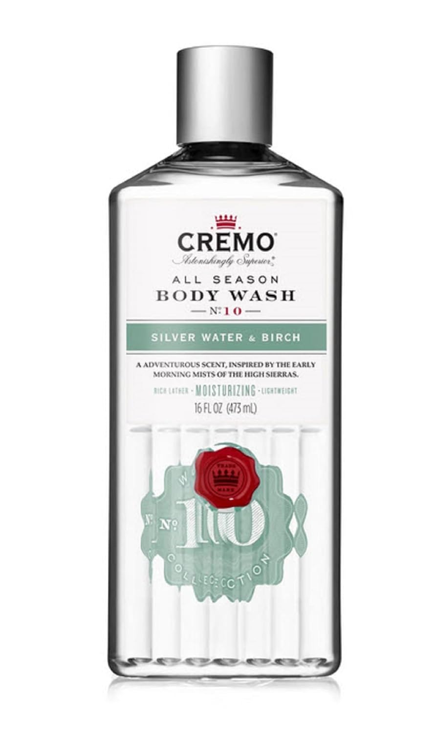 Cremo Rich-Lathering Silver Water & Birch Body Wash for Men, A Revitalizing Combination of Glacier-Fed Streams and White Birch 16 Fl Oz