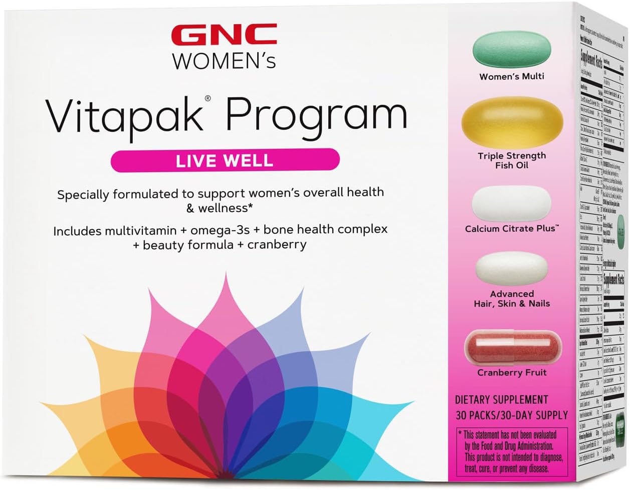 Gnc Women'S Ultra Mega Live Well Vitapak | Full Body Supplement Support | 3-Step Multivitamin System For Optimal Health | Contains Omega-3, Calcium, Biotin, Collagen & Cranberry | 30 Count