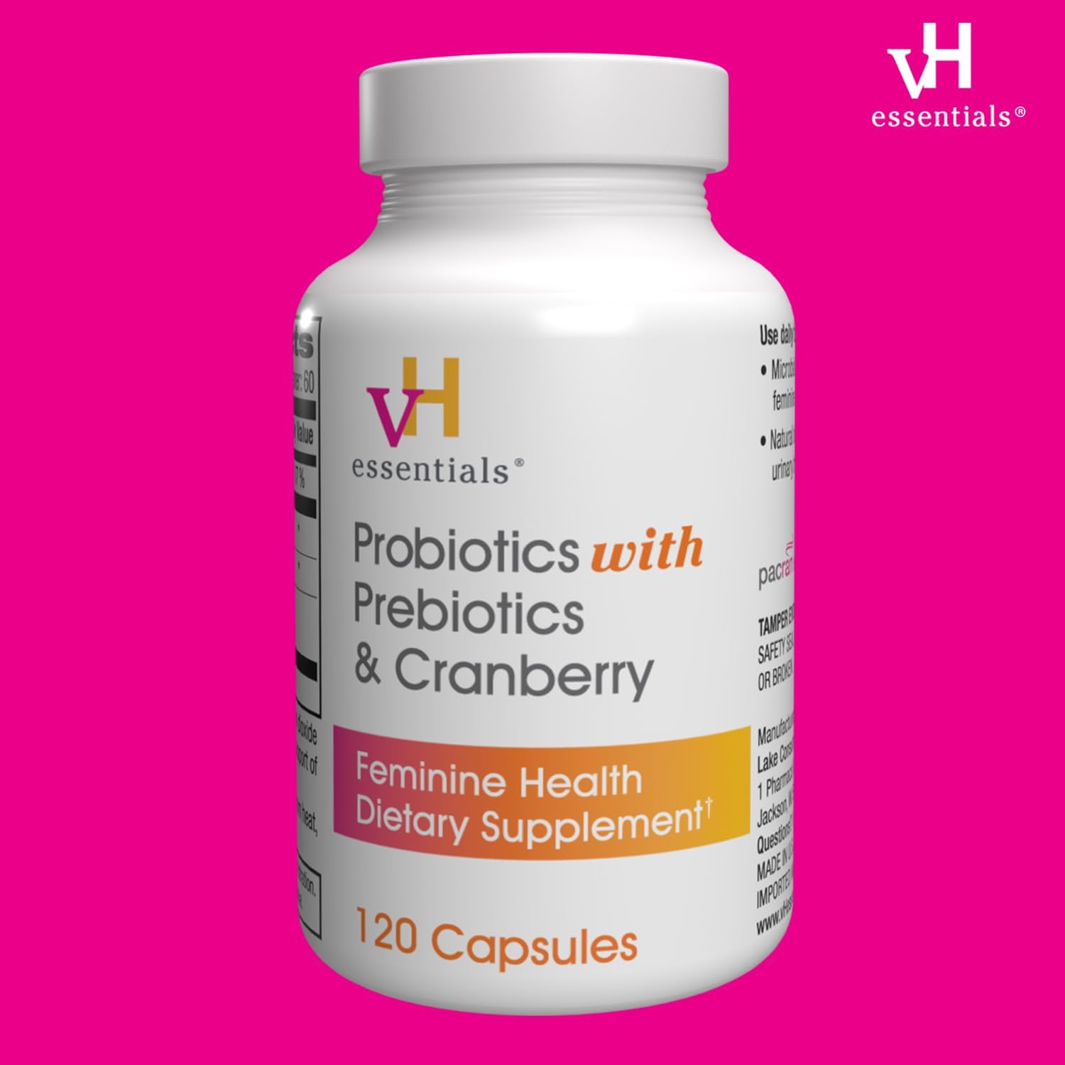 vH essentials Probiotics with Prebiotics and Cranberry Feminine Health Supplement - 120 Capsules (544-36)