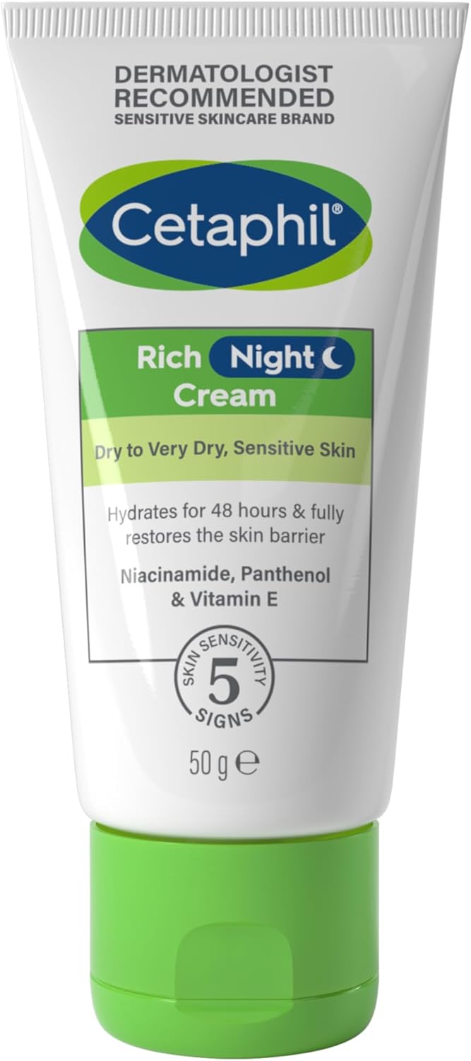 Cetaphil Rich Night Cream, 50G, For Dry To Very Dry, Sensitive Skin, With Niacinamide